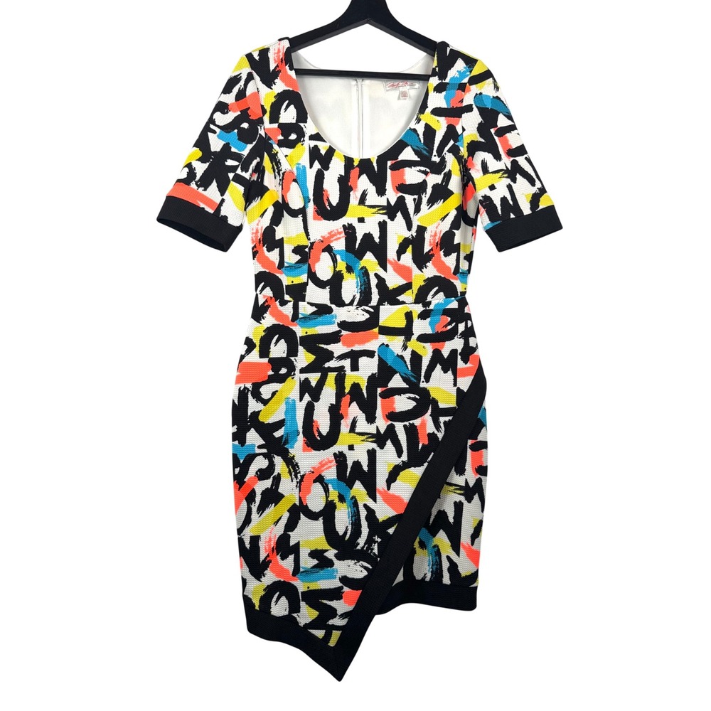 Marilyn Monroe‎ Sheath Dress sz L Multicolor Graffiti Asymmetrical retro glam